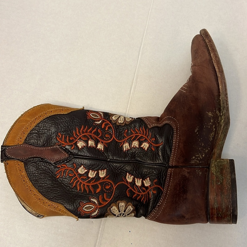 LA SIERRA WOMENS WESTERN BOOTS FLORAL & LEATHER CRAZY TANG 7.5 - Picture 4 of 17